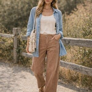 Ann Taylor VTG Wide-Leg Brown Corduroy Pants | Tan Camel | Size 12🌞